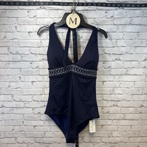 Heidi Klein Smock Swimsuit - Navy White - Size Medium